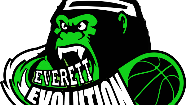 A green and white logo of the everett evolution.