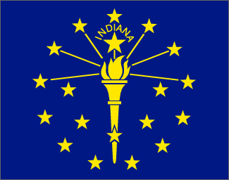 A flag of indiana with the state 's emblem on it.