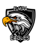 A bald eagle is shown in front of the name " elmira eagles ".