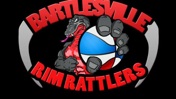 A black and red logo for the bartlesville rim rattlers.