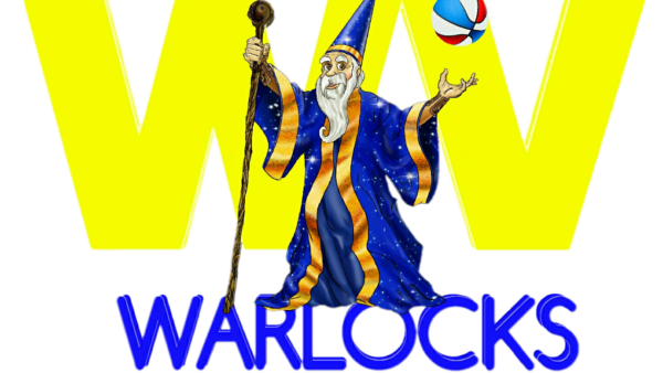 A wizard is holding a ball in front of the letter w.