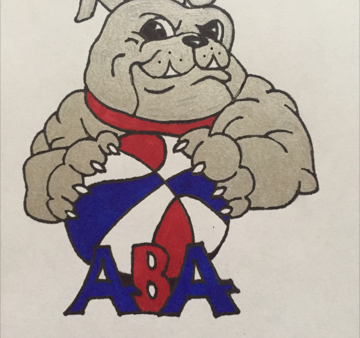 A bulldog mascot is painted on the side of a building.