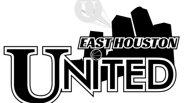 A black and white image of the east houston united logo.