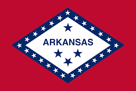 A red and white flag with the word arkansas written in it.