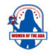 A blue and red logo with the words women of the aba