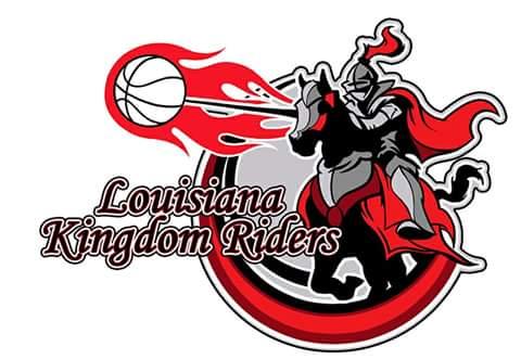 A red and black logo of the louisiana kingdom riders.