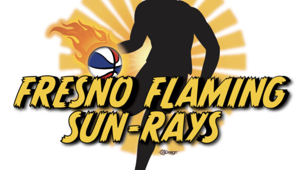 Fresno Flaming Sun-Rays logo with basketball player.