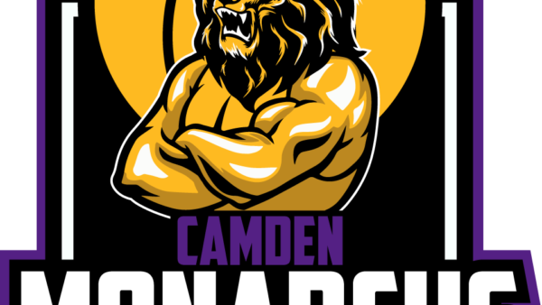 Camden Monarchs basketball logo with lion