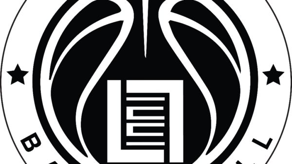 A black and white image of the elest basketball logo.