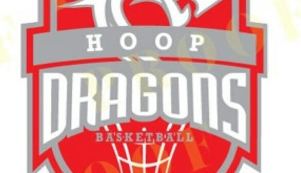 A red and silver logo for the hoop dragons.