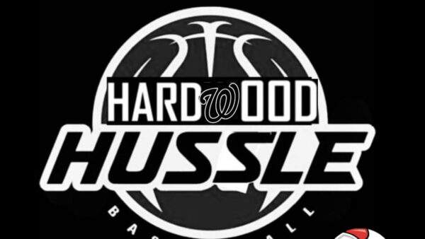 A black and white logo for the hard to find hussle basketball team.