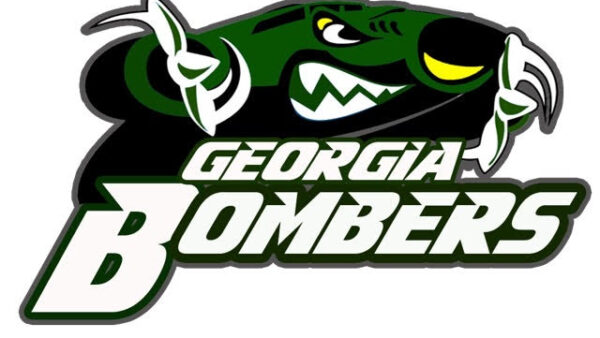 A green and white logo of the georgia bombers.