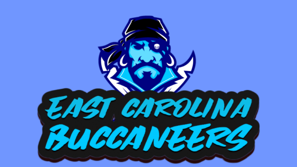 A blue and black logo for east carolina buccaneers.