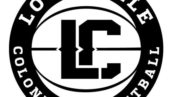 A black and white logo of the louisville colonels basketball team.