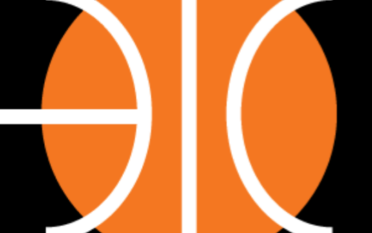 A basketball logo with an orange ball in the middle.